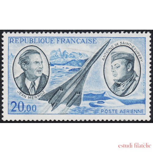 France Francia A  44 1970 Mermoz  y Saint-Exupéry (1900-1944) Pioneros del correo aéreo Retratos avión MNH