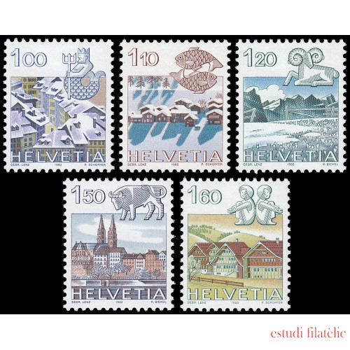 Suiza Switzerland 1156/60 1982 Serie Signos de zodiaco y paisajes MNH