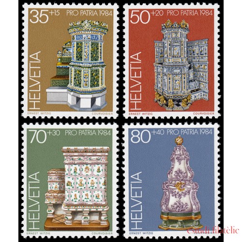 Suiza Switzerland 1201/04 1984 Pro patria Joyas de museos suizos Estufas de azulejos Lujo