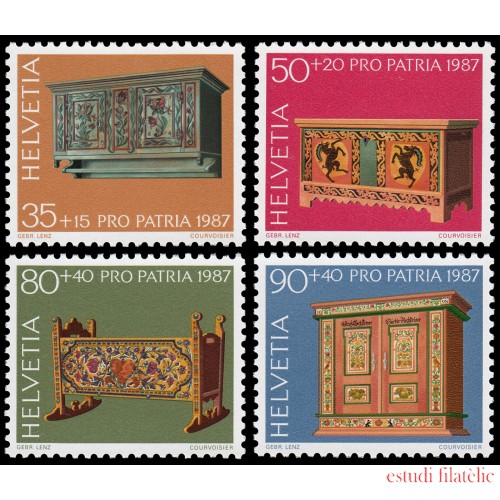 Suiza 1276/79 1987 Pro patria Tesoros de musoes suizos Muebles rústicos MNH