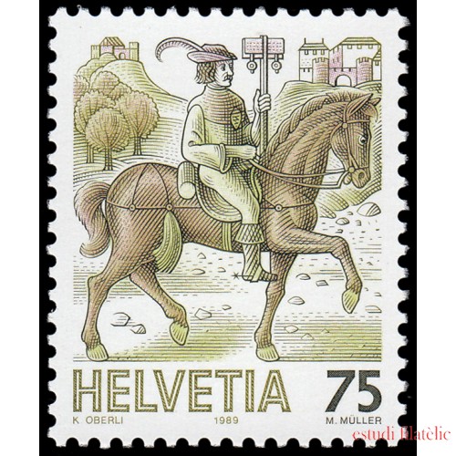 Suiza Switzerland 1313 1989 Serie Transporte postal a través de los años MNH