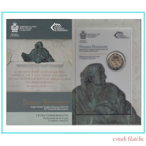 San Marino 2014 2 € euros conmemorativos Cartera Oficial Bramante