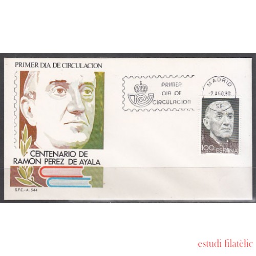 España Spain 2578 1980 Centenario del nacimiento de Ramón Pérez de Ayala SPD Sobre Primer Día