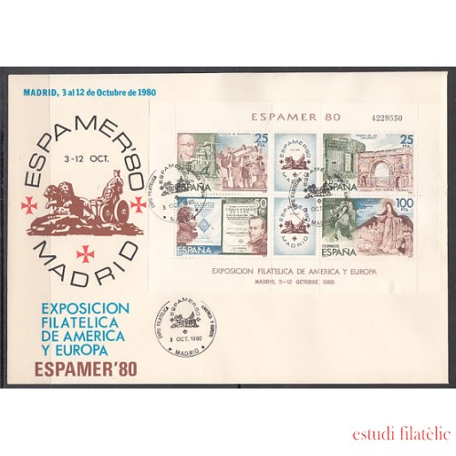 España Spain 2583 1980 Exposición Filatélica de América y Europa Espamer 80 SPD Sobre Primer Día