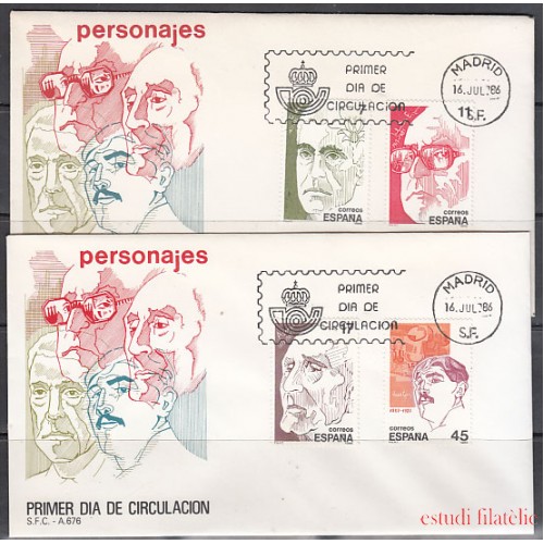 España Spain 2853/56 1986 Personajes SPD Sobre Primer Día