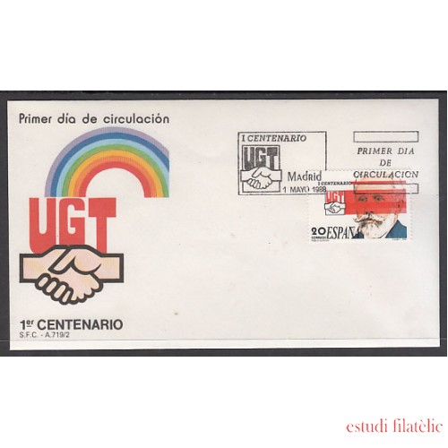 España Spain 2948 1988 I Centenario de UGT SPD Sobre Primer Día