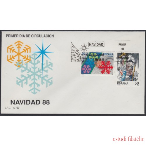 España Spain 2976/77 1988 Navidad SPD Sobre Primer Día