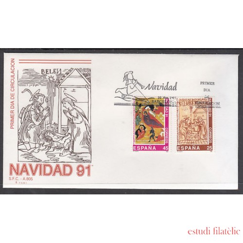 España Spain 3142/43 1991 Navidad SPD Sobre Primer Día