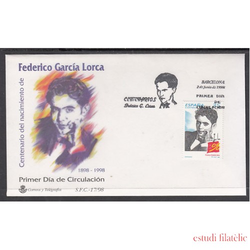 España Spain 3549 1998 Centenarios Lorca,SPD FDC SOBRE PRIMER DIA 