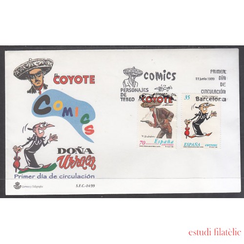 España Spain 3645/46 1999 Cómics Coyote Doña Urraca  SPD Sobre Primer Día