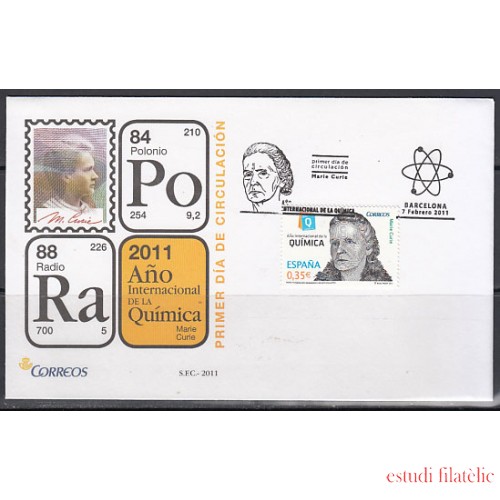 España Spain 4637 2011 Año Interquímica Premio Nobel 1911 Marie Curie SPD Sobre Primer Día