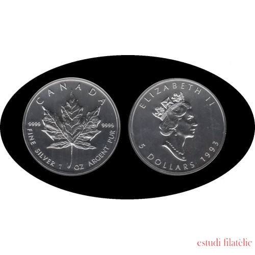 Canadá Canada 1 OZ onza 1993 Maple Leaf Elisabeth II  5$ Plata Ag