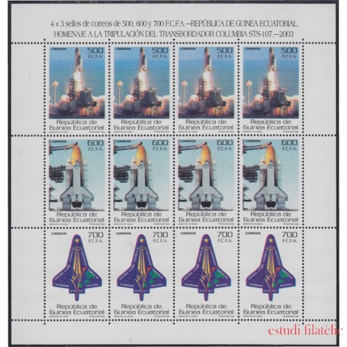 Guinea Ecuatorial 333/35 2004 Minihojita Homenaje a la tripulación del Columbia STs-107 MNH