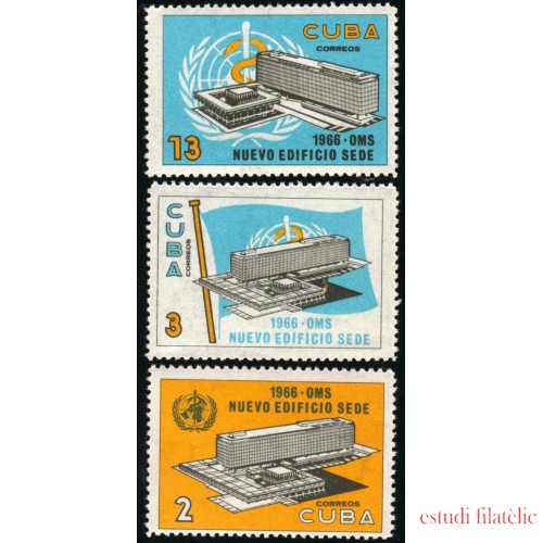 MED  Cuba 993/95 1966 Edificio sede de la Organización Mundial de la Salud MNH