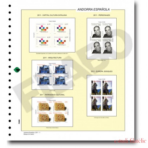 Filabo hojas de andorra española en bloque de cuatro sin protectores 2009-2011