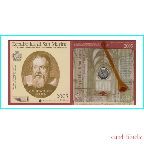 San Marino 2 euros conmemorativos 2005 Galileo Galilei Coin Card 