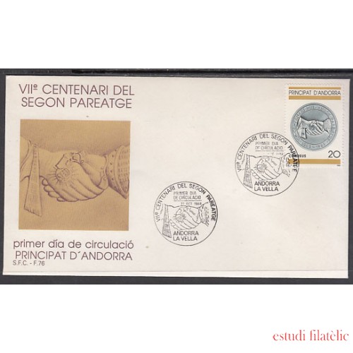 Andorra Española 207  1988 VII Centenario del 2º Preatge SPD Sobre Primer día