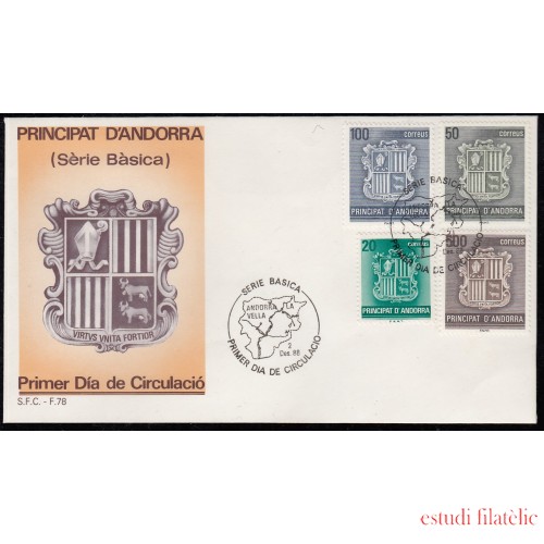 Andorra Española 209/12 1988 Básica, escudos SPD Sobre Primer día