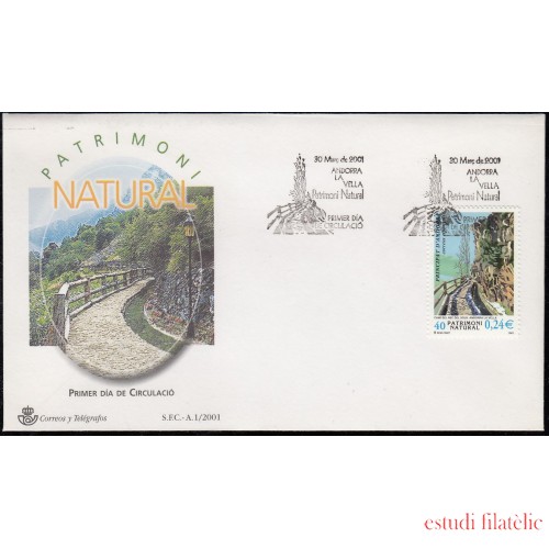 Andorra Española 284  2001 Patrimonio Natural SPD Sobre Primer día