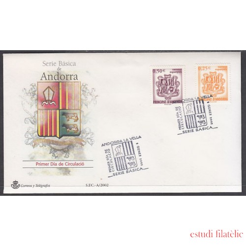 Andorra Española 290/91 2002 Principado de Andorra, escudos SPD Sobre Primer día