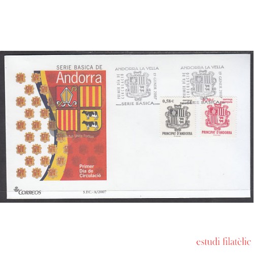 Andorra Española 343/44 2007  Principado de Andorra, escudos SPD Sobre Primer día