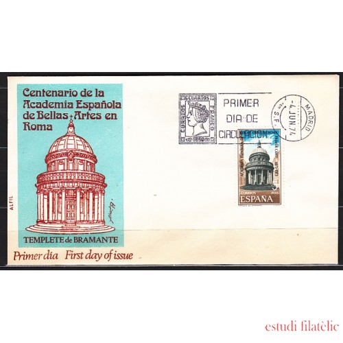 España Spain 2183 1974 I Centenario de la Academia Española de Bellas Artes SPD Sobre Primer Día