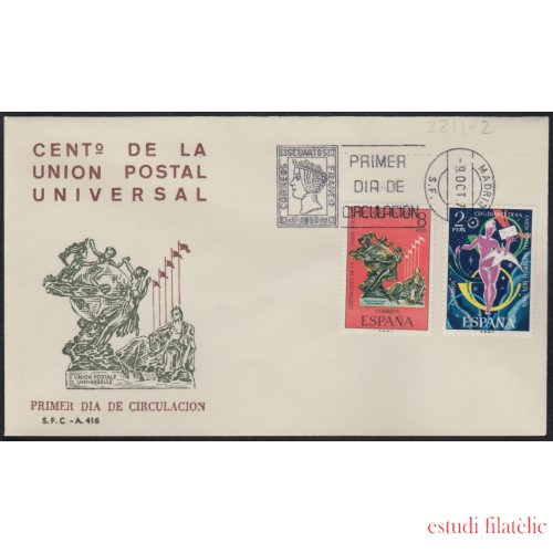 España Spain 2211/12 1974 Centenario de la Unión Postal Universal SPD Sobre Primer Día