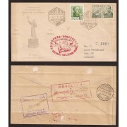 España Carta Nº 945 y 1021  Madrid a Caracas 1949 Primer Correo Aéreo Junípero