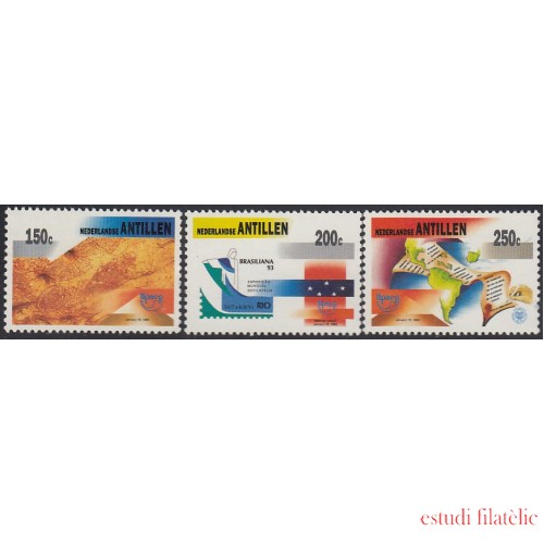 Upaep Antillas Holandesas 956/58 1993 Carta orográfica Emblema Mapa MNH