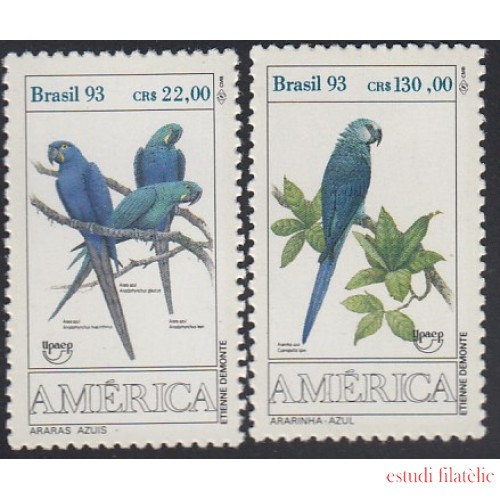 Upaep Brasil 2136/37 1993 Anodorhynchus Pájaros bird papagayos MNH