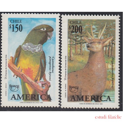 Upaep Chile 1182/83 1993 Pájaros bird fauna ciervo Cyanoliseus Hippocamelus MNH