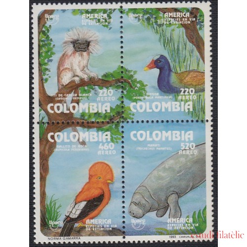 Upaep Colombia 870/73 1993 pájaros bird fauna MNH