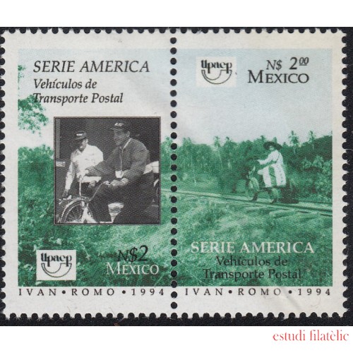 Upaep México 1581/82 1994 Cartero en bicicleta bicycle y autocarril MNH