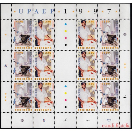 Upaep Suriname 1465/66 1997 Mini hoja Cartero postman  motocicleta motorcycle  Paquete MNH