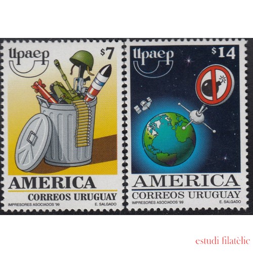 Upaep Uruguay 1850/51 1999 Armas en un cubo satélite y globo terráqueo MNH