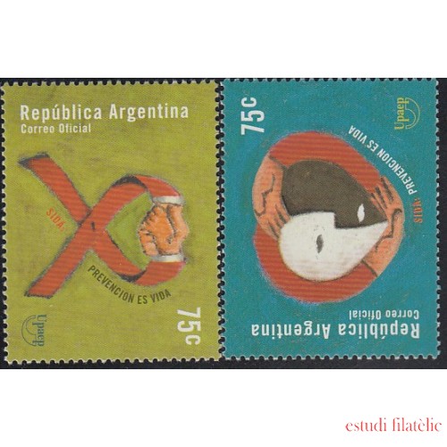 Upaep Argentina 2178/79 2000 VIH Sida AIDS Manos robando un corazón de dos caras MNH