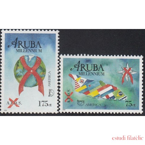 Upaep Aruba 254/55 2000 VIH Sida AIDS Mapa Isla Lazo Rojo MNH