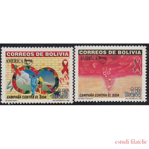 Upaep Bolivia 1061/62 2000 Pareja Lazo Rojo Símbolo masculino y femenino MNH