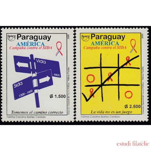 Upaep Paraguay 2817/18 2000 VIH Sida AIDS Tomemos el camino correcto La vida no es un juego MNH