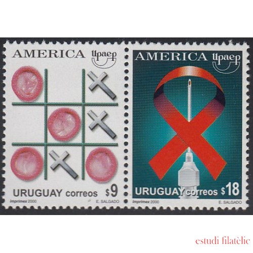 Upaep Uruguay 1925/26 2000 VIH Sida AIDS 3 en raya con preservativos jeringuilla MNH