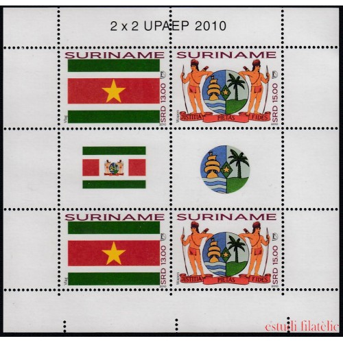 Upaep Suriname 2169/70 2010 Mini hoja Bandera y Escudo adoptados MNH