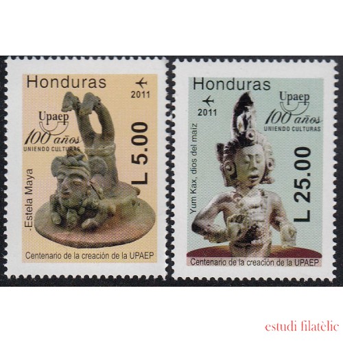 Upaep Honduras 1356/57 2011 Uniendo culturas Dios del maíz Estela Maya MNH