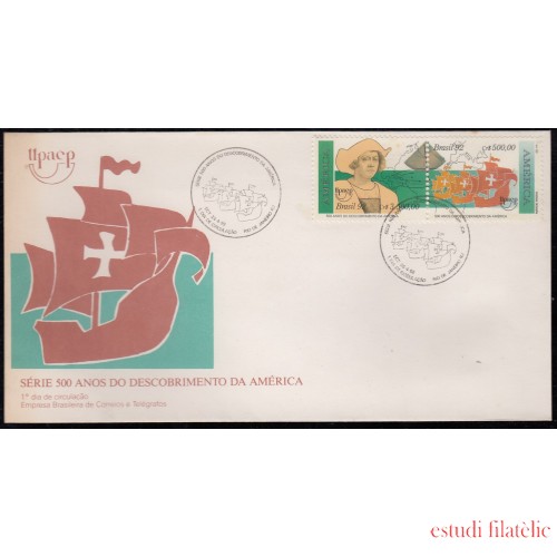 Upaep Brasil 2062/63 1992 Colón Carabelas mapa de Europa SPD FDC Sobre Primer Dí