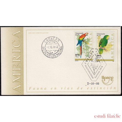 Upaep Venezuela 1644/45 1993 Amazona bardanensis loro bird SPD FDC Sobre Primer Día