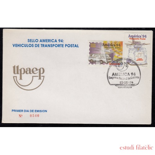 Upaep Ecuador 1316/17 1994 Avión saca de correos SPD FDC Sobre Primer Día