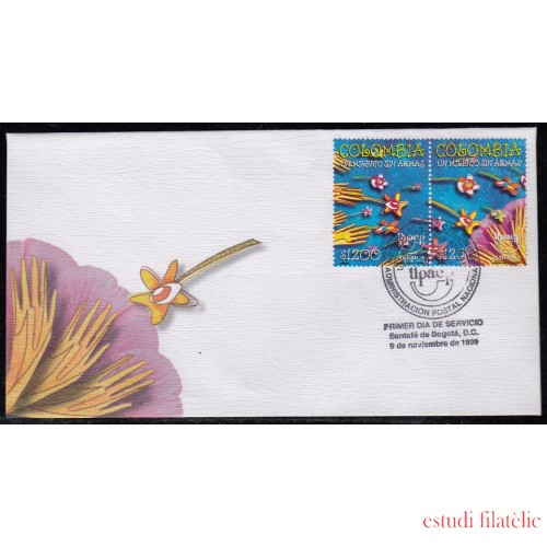 Upaep Colombia 1117/18 654/55 1999 Manos lanzando Flores SPD FDC Sobre Primer Día