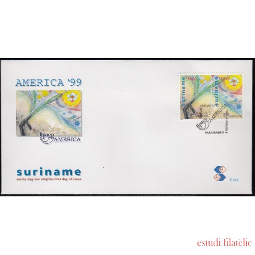 Upaep Suriname 1543/44 1999 Arma disparando una flor SPD FDC Sobre Primer Día