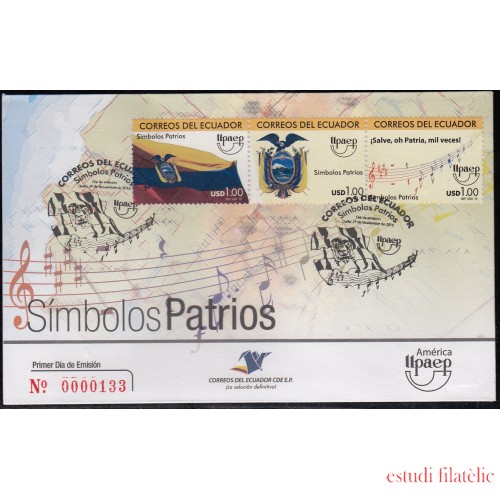 Upaep Ecuador 2259/61 2010  Símbolos Patrios SPD FDC Sobre Primer Día