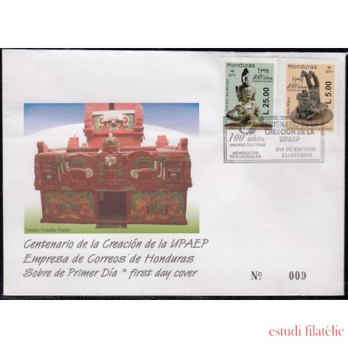 Upaep Honduras 1356/57 2011 Dios del maíz Estela Maya SPD FDC Sobre Primer Día