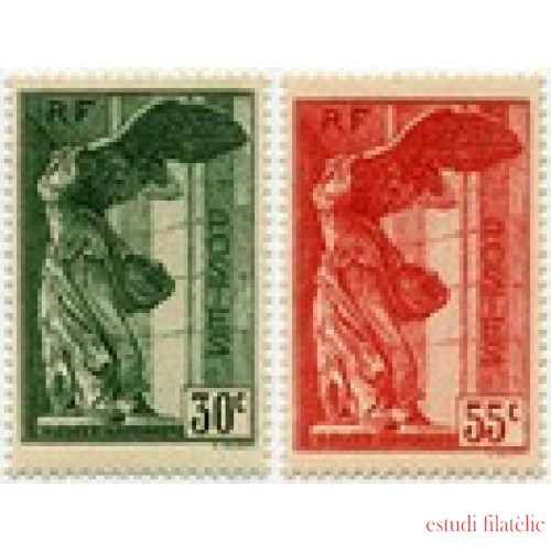 France Francia Nº 354/55 1937 Pro Museos Nacionales-Victoria de Samocracia (Louvre)- Lujo